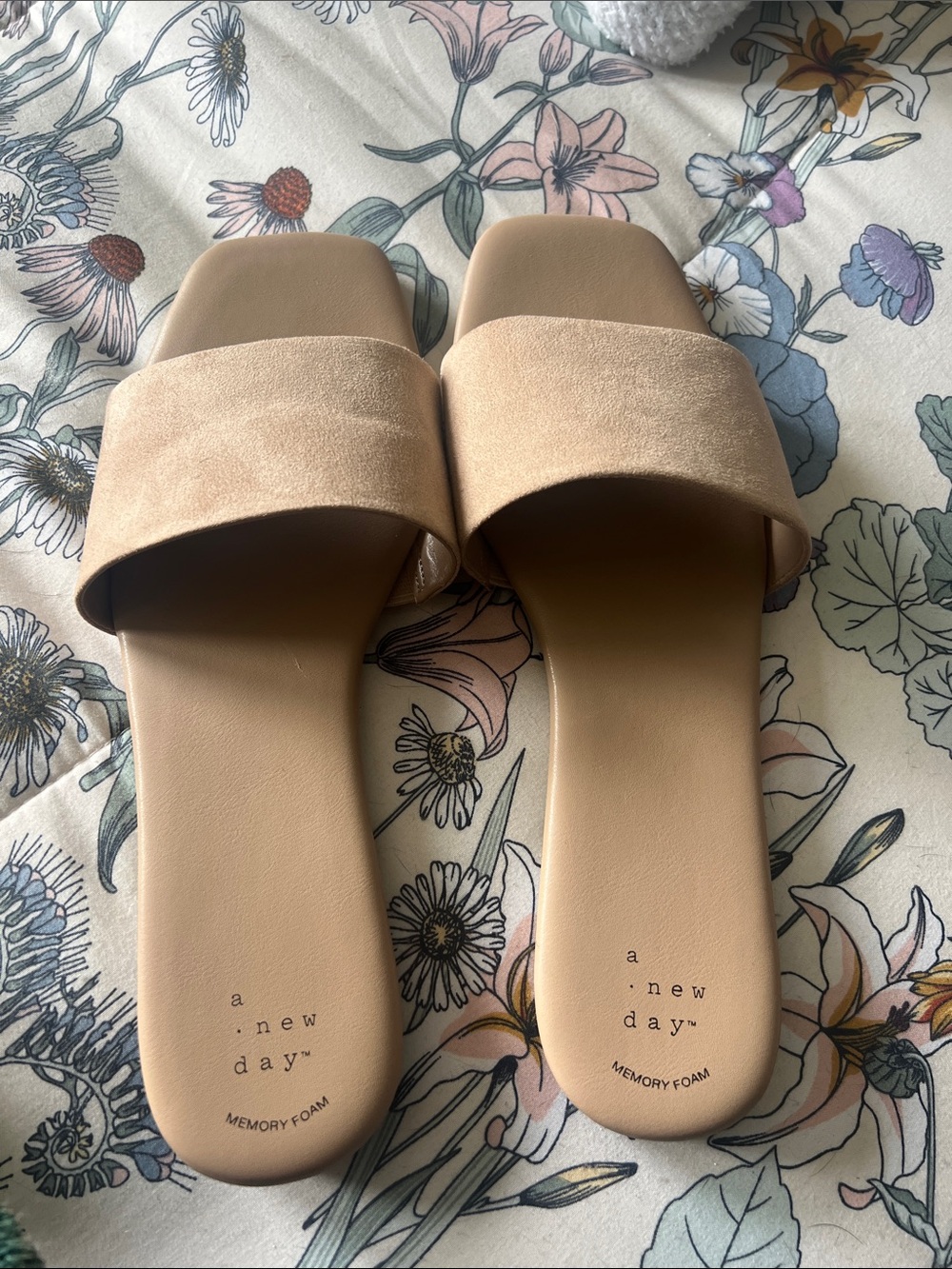 a new day Beige Slide Sandals with Wide Suede Band